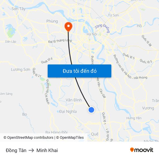 Đồng Tân to Minh Khai map