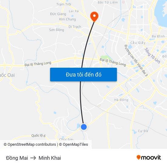 Đồng Mai to Minh Khai map