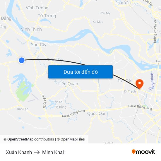 Xuân Khanh to Minh Khai map