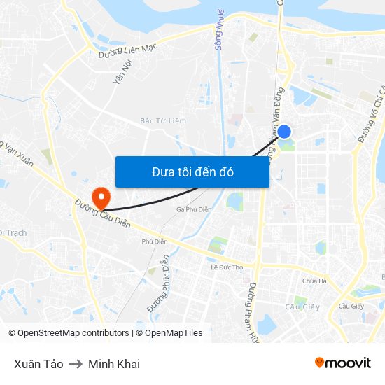 Xuân Tảo to Minh Khai map