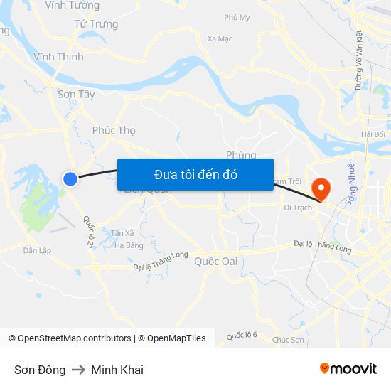 Sơn Đông to Minh Khai map