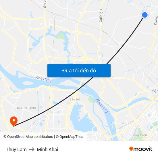 Thuỵ Lâm to Minh Khai map