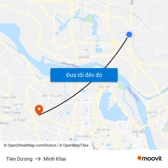 Tiên Dương to Minh Khai map