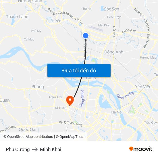 Phú Cường to Minh Khai map