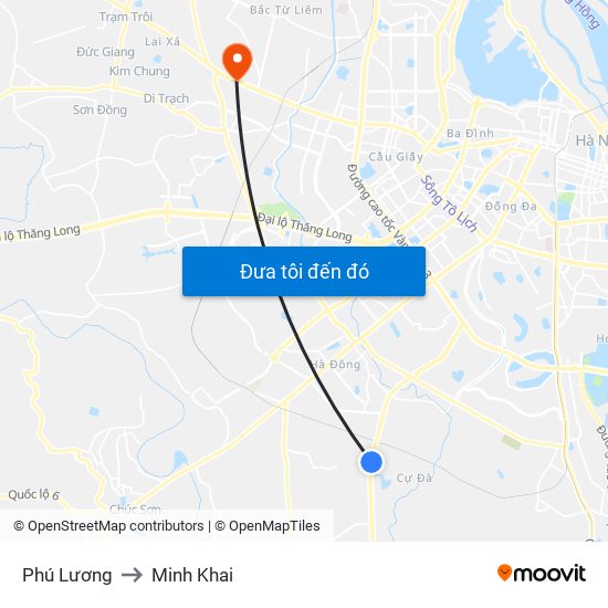 Phú Lương to Minh Khai map