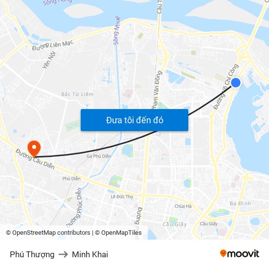 Phú Thượng to Minh Khai map