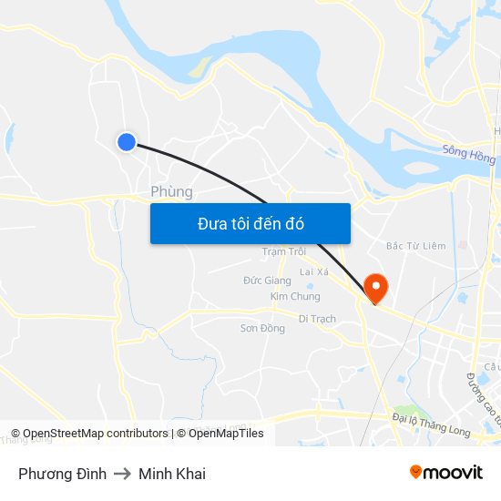 Phương Đình to Minh Khai map