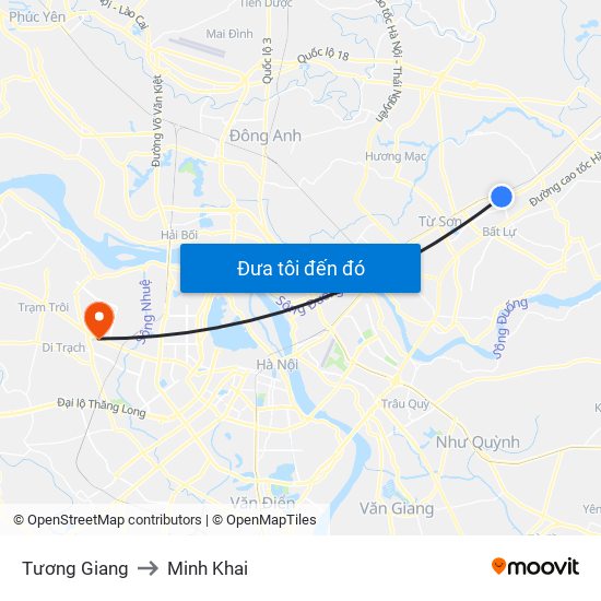 Tương Giang to Minh Khai map