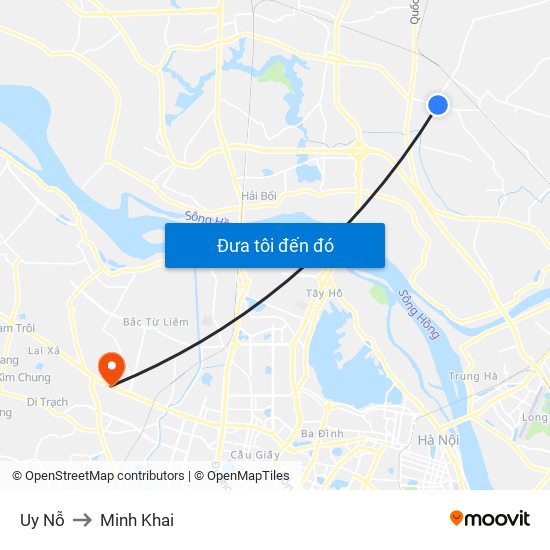 Uy Nỗ to Minh Khai map