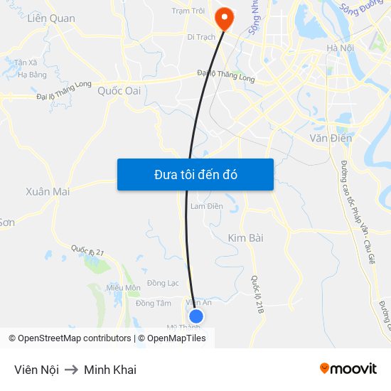 Viên Nội to Minh Khai map