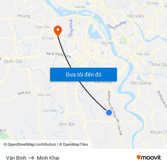 Văn Bình to Minh Khai map