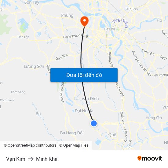 Vạn Kim to Minh Khai map