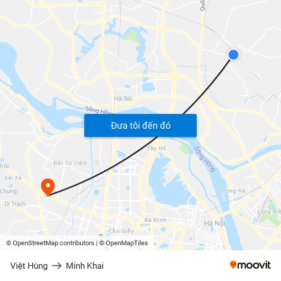 Việt Hùng to Minh Khai map