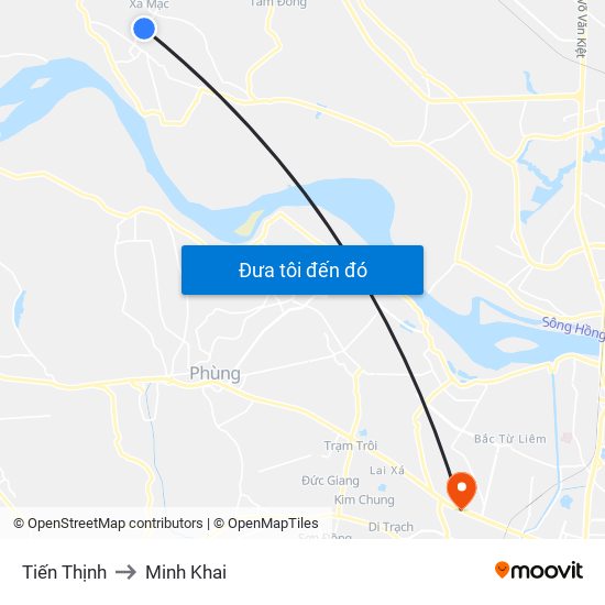 Tiến Thịnh to Minh Khai map