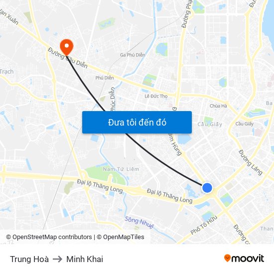 Trung Hoà to Minh Khai map