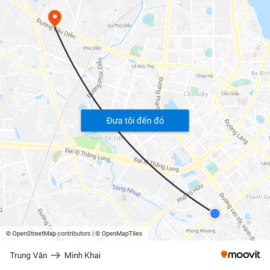 Trung Văn to Minh Khai map