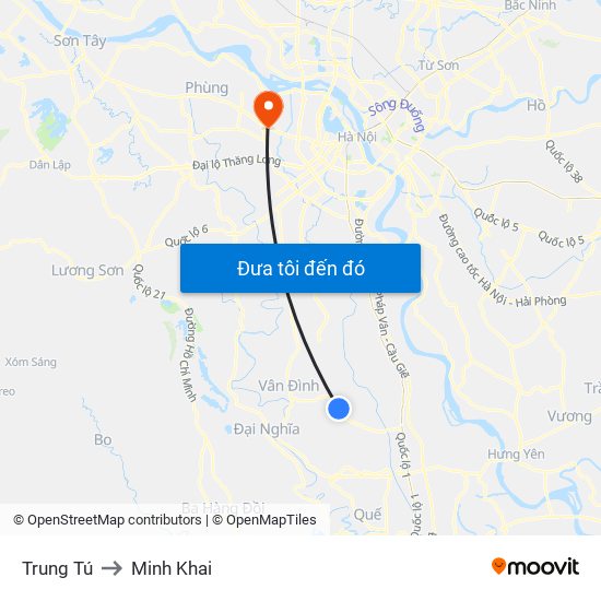 Trung Tú to Minh Khai map