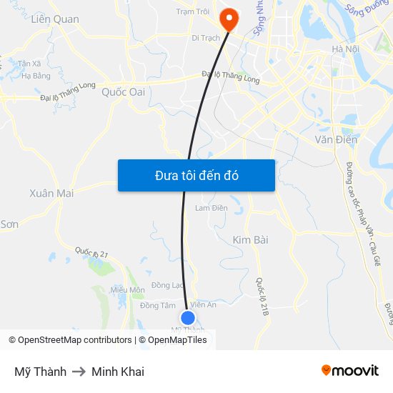 Mỹ Thành to Minh Khai map