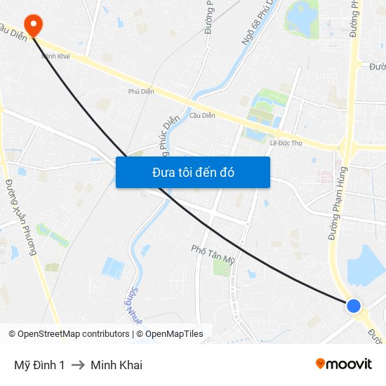 Mỹ Đình 1 to Minh Khai map