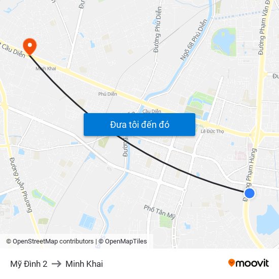 Mỹ Đình 2 to Minh Khai map
