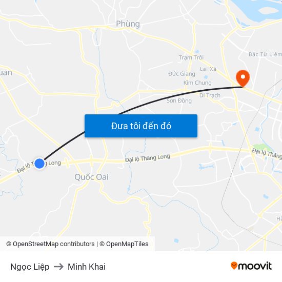 Ngọc Liệp to Minh Khai map
