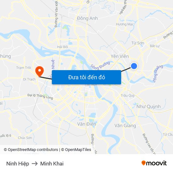 Ninh Hiệp to Minh Khai map