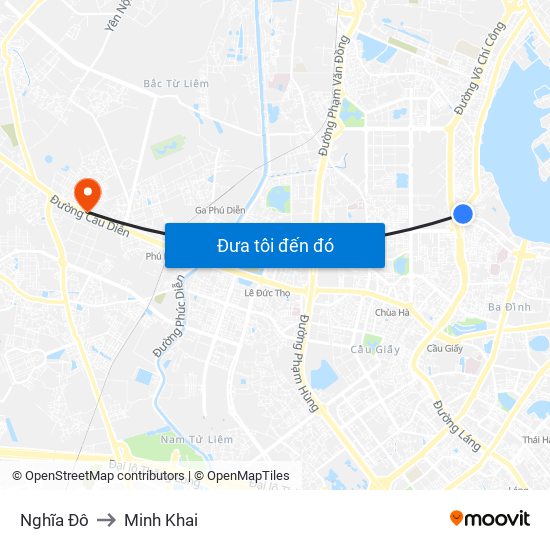 Nghĩa Đô to Minh Khai map