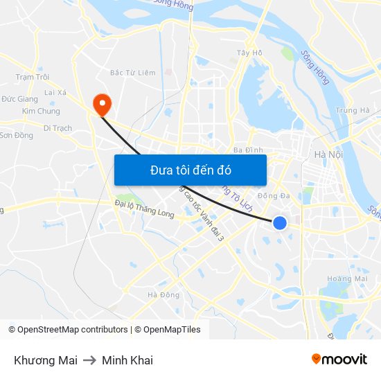 Khương Mai to Minh Khai map