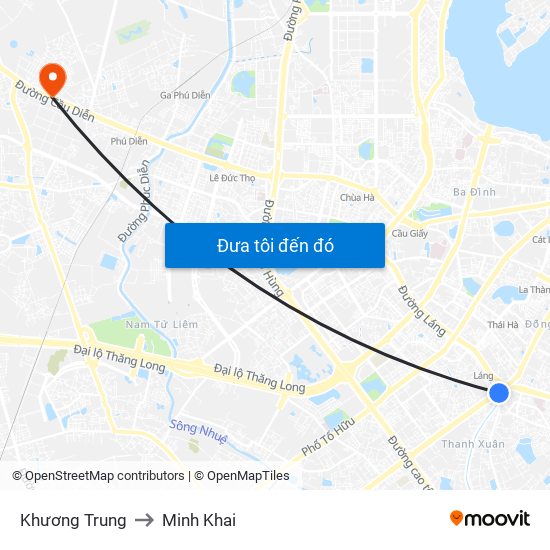 Khương Trung to Minh Khai map
