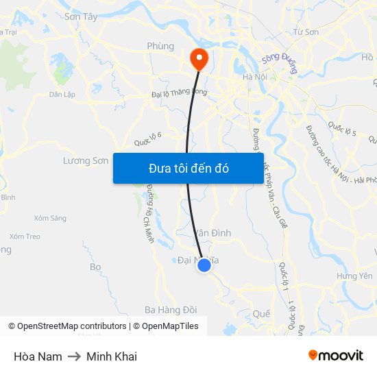 Hòa Nam to Minh Khai map