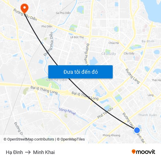Hạ Đình to Minh Khai map