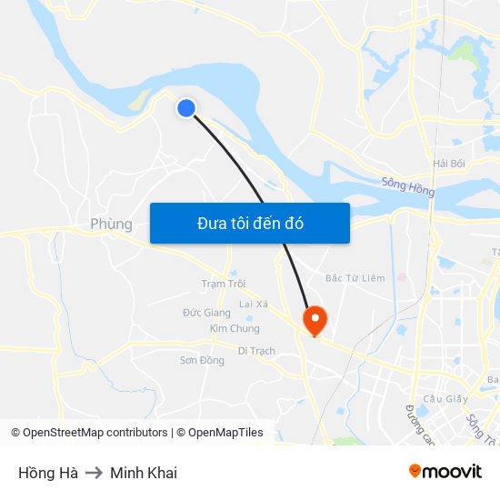 Hồng Hà to Minh Khai map