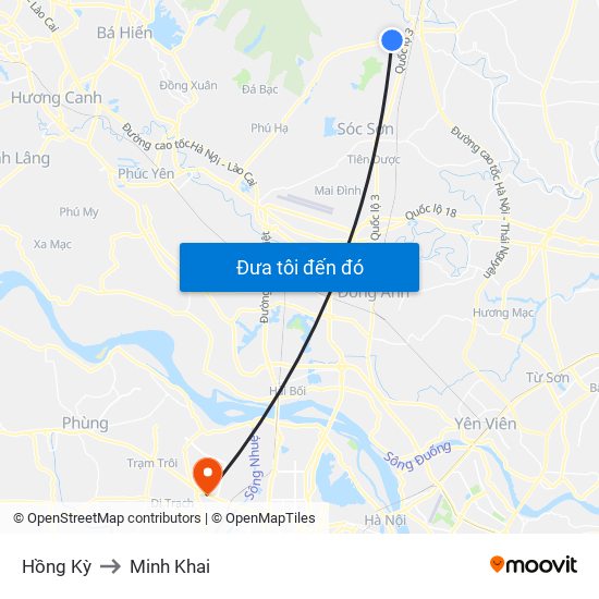 Hồng Kỳ to Minh Khai map