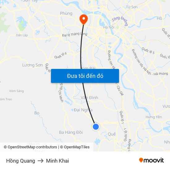 Hồng Quang to Minh Khai map