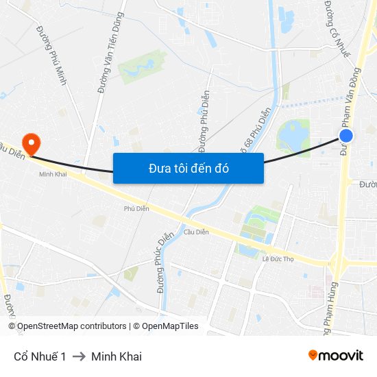Cổ Nhuế 1 to Minh Khai map