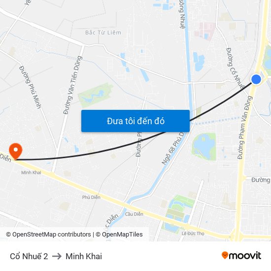 Cổ Nhuế 2 to Minh Khai map