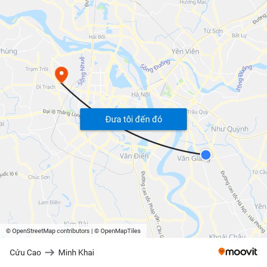 Cửu Cao to Minh Khai map
