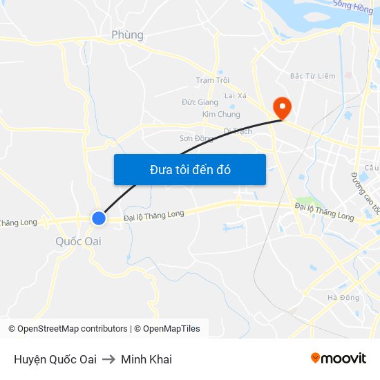 Huyện Quốc Oai to Minh Khai map