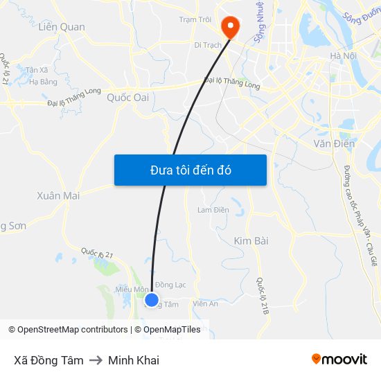Xã Đồng Tâm to Minh Khai map