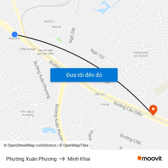 Phường Xuân Phương to Minh Khai map