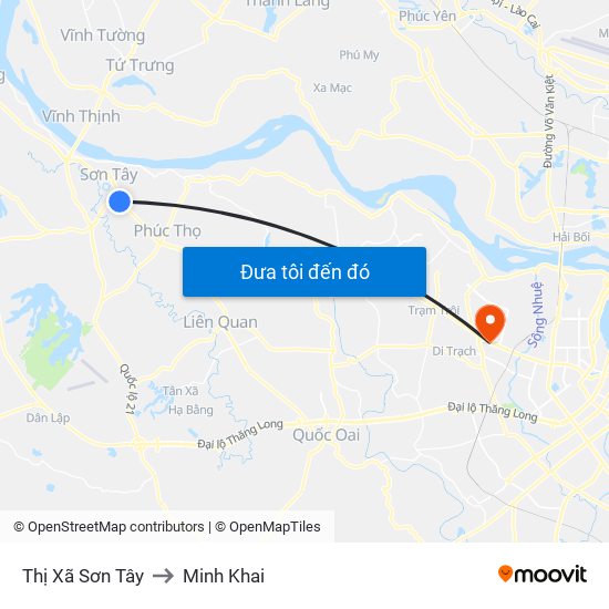 Thị Xã Sơn Tây to Minh Khai map