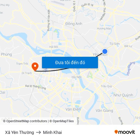 Xã Yên Thường to Minh Khai map