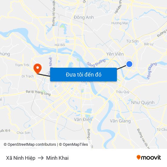 Xã Ninh Hiệp to Minh Khai map