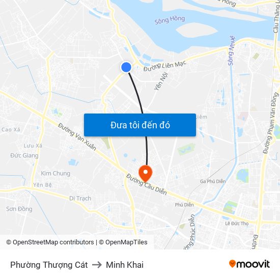 Phường Thượng Cát to Minh Khai map