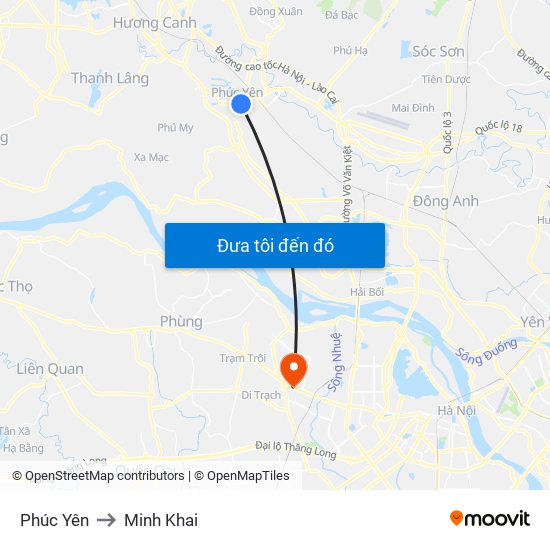 Phúc Yên to Minh Khai map