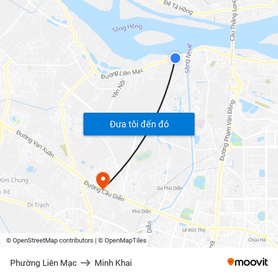 Phường Liên Mạc to Minh Khai map