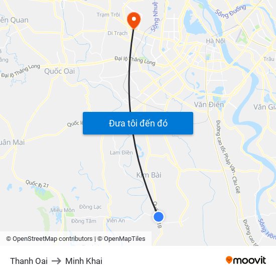 Thanh Oai to Minh Khai map