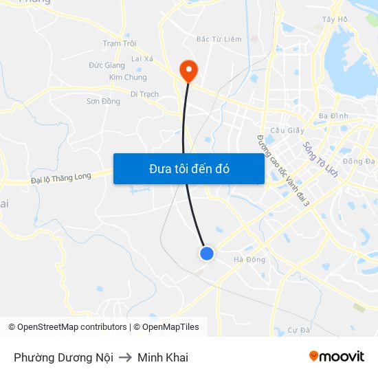 Phường Dương Nội to Minh Khai map