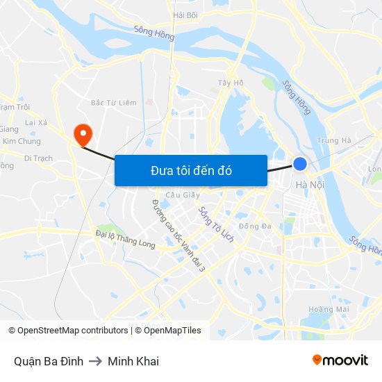 Quận Ba Đình to Minh Khai map