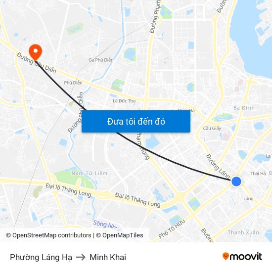Phường Láng Hạ to Minh Khai map